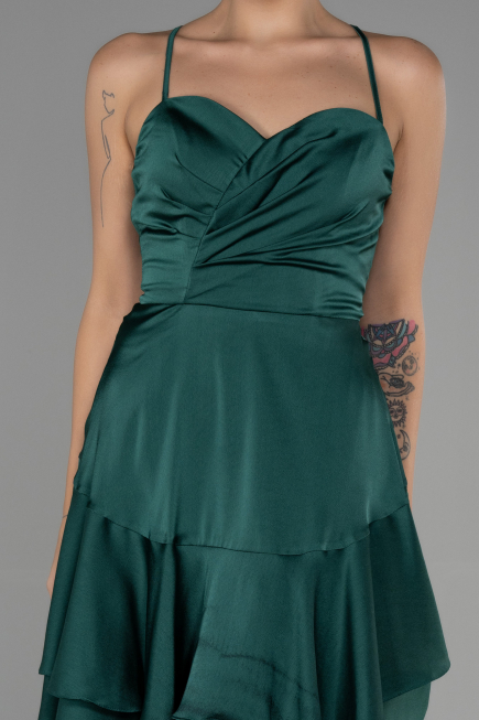 Short Emerald Green Satin Invitation Dress ABK1843