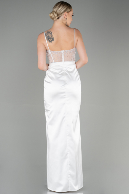 Long White Satin Evening Dress ABU3312