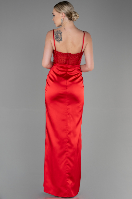 Long Red Satin Evening Dress ABU3312