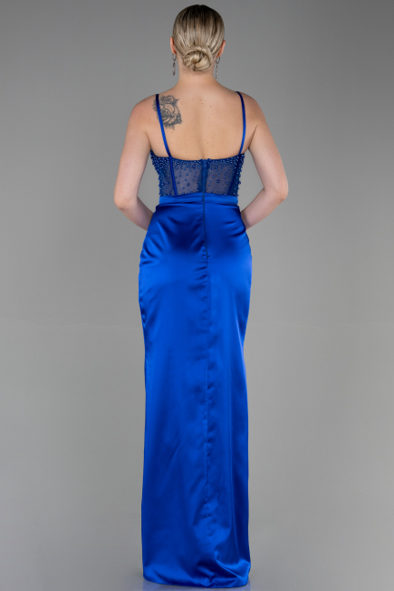 Long Sax Blue Satin Evening Dress ABU3312