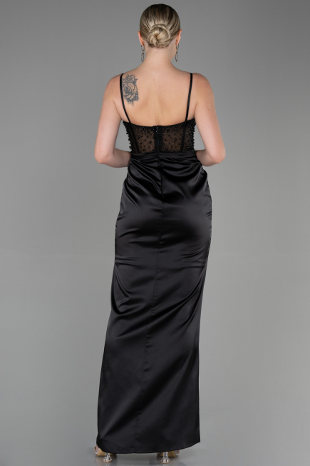 Long Black Satin Evening Dress ABU3312