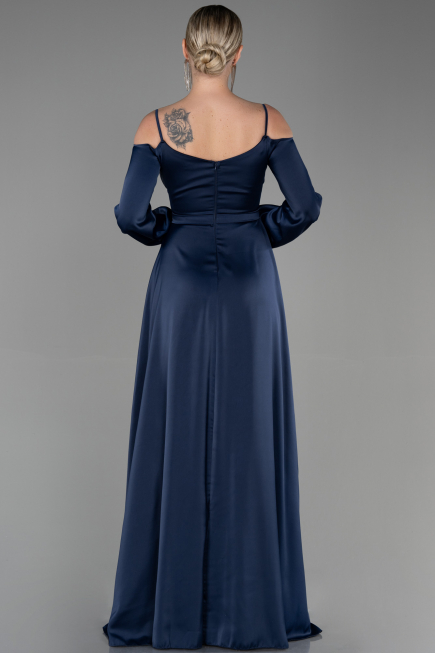 Long Navy Blue Satin Evening Dress ABU2339