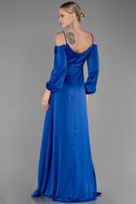 Long Sax Blue Satin Evening Dress ABU2339