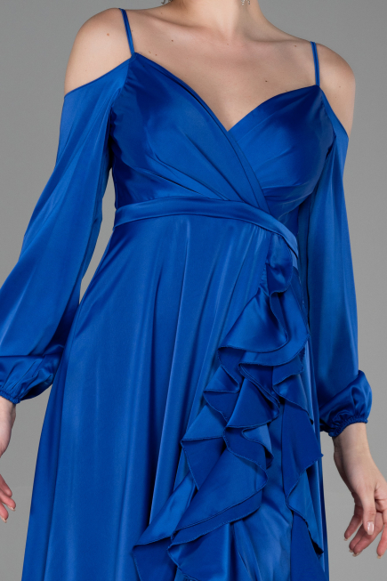 Long Sax Blue Satin Evening Dress ABU2339