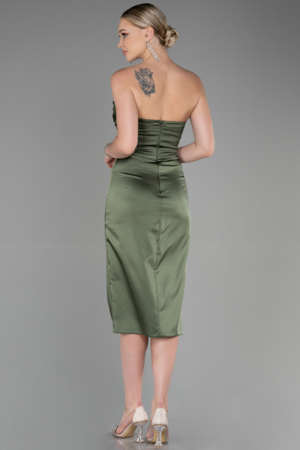 Midi Olive Drab Satin Invitation Dress ABK1845