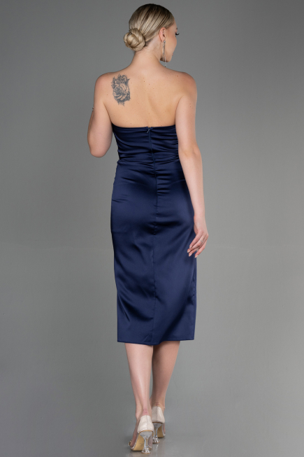 Midi Navy Blue Satin Invitation Dress ABK1845