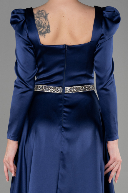 Long Navy Blue Satin Evening Dress ABU3316