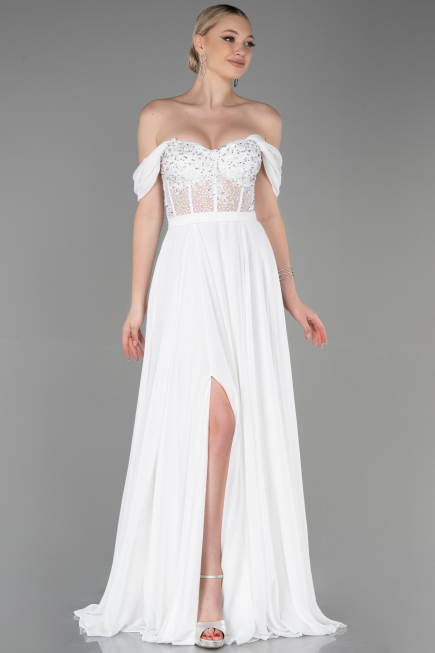 Long White Chiffon Evening Dress ABU3310
