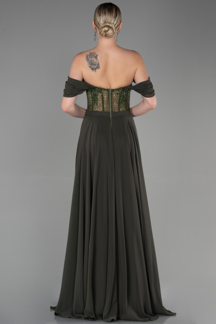 Long Olive Drab Chiffon Evening Dress ABU3310
