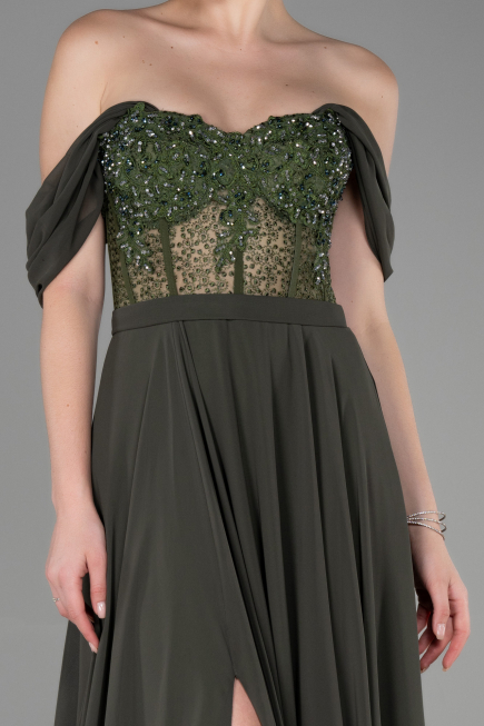 Long Olive Drab Chiffon Evening Dress ABU3310