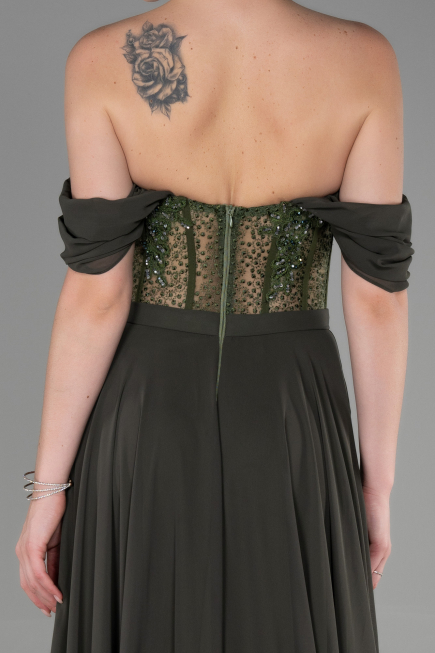 Long Olive Drab Chiffon Evening Dress ABU3310