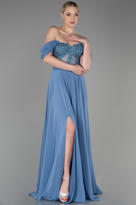 Long Indigo Chiffon Evening Dress ABU3310