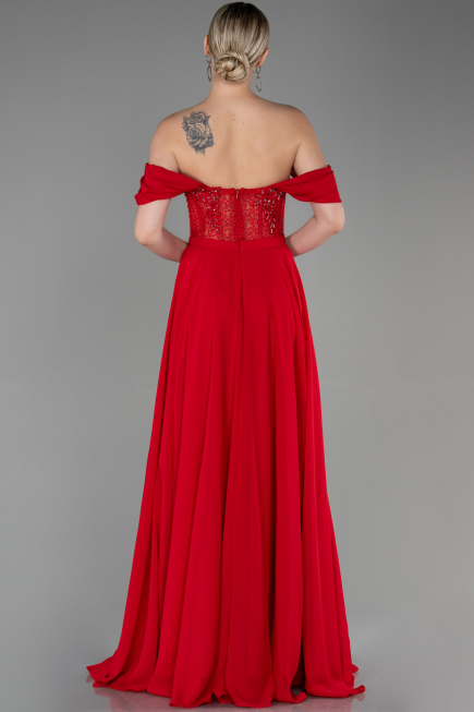 Long Red Chiffon Evening Dress ABU3310