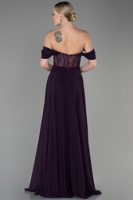 Long Dark Purple Chiffon Evening Dress ABU3310