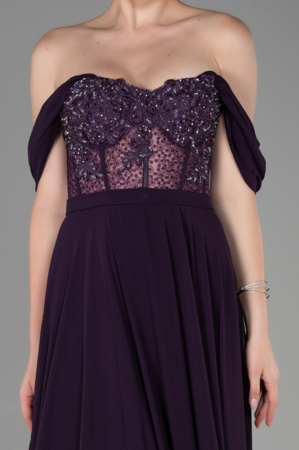 Long Dark Purple Chiffon Evening Dress ABU3310