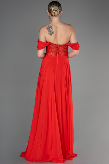 Long Pomegranate Flower Chiffon Evening Dress ABU3310