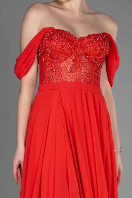 Long Pomegranate Flower Chiffon Evening Dress ABU3310