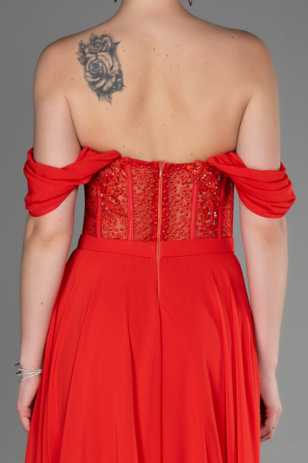 Long Pomegranate Flower Chiffon Evening Dress ABU3310