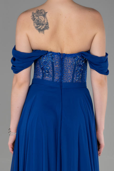 Long Sax Blue Chiffon Evening Dress ABU3310