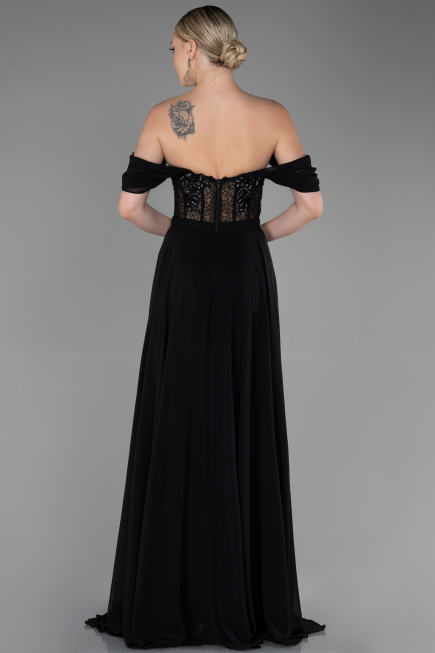 Long Black Chiffon Evening Dress ABU3310