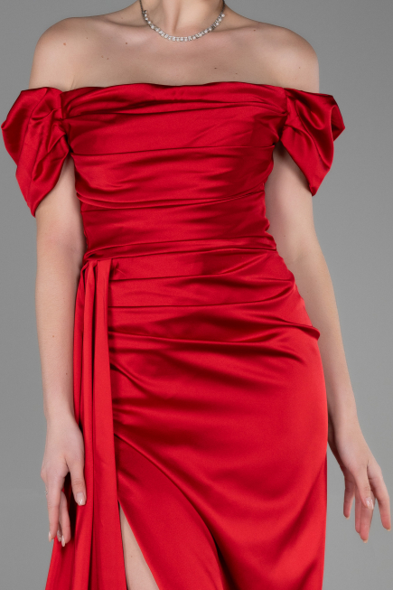 Long Red Satin Engagement Dress ABU1606