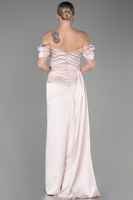 Nude Long Satin Engagement Dress ABU1606