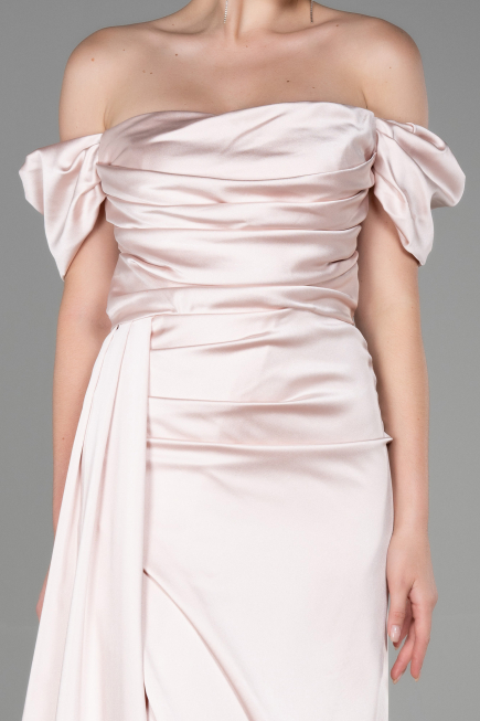 Nude Long Satin Engagement Dress ABU1606