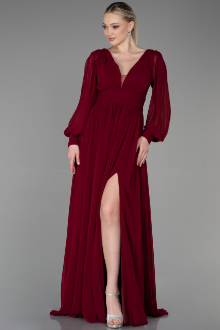 Burgundy Long Chiffon Evening Dress ABU1702