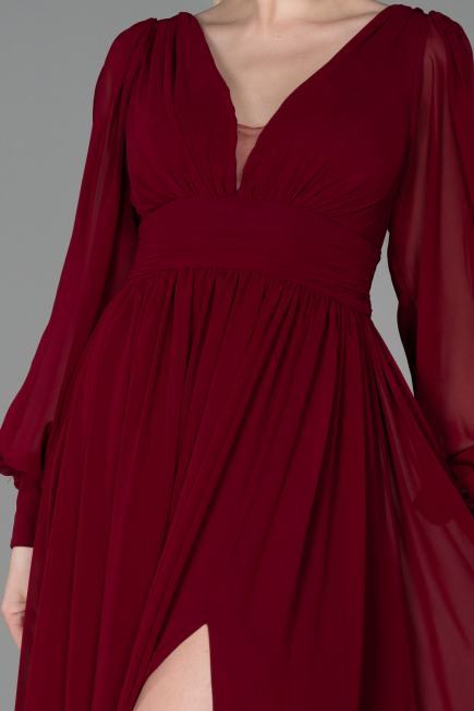 Burgundy Long Chiffon Evening Dress ABU1702