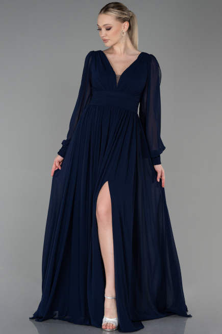 Navy Blue Long Chiffon Evening Dress ABU1702