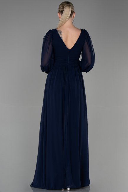 Navy Blue Long Chiffon Evening Dress ABU1702