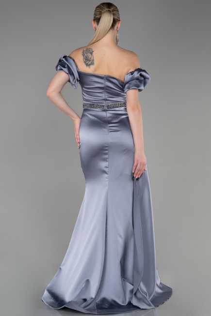Long Grey Satin Evening Dress ABU3331