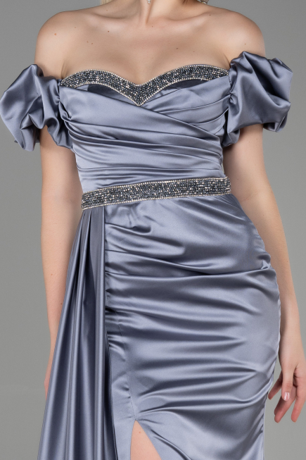 Long Grey Satin Evening Dress ABU3331