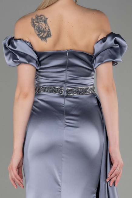 Long Grey Satin Evening Dress ABU3331
