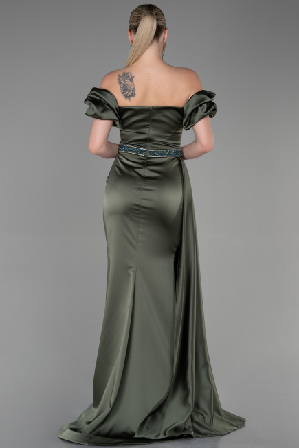 Long Olive Drab Satin Evening Dress ABU3331
