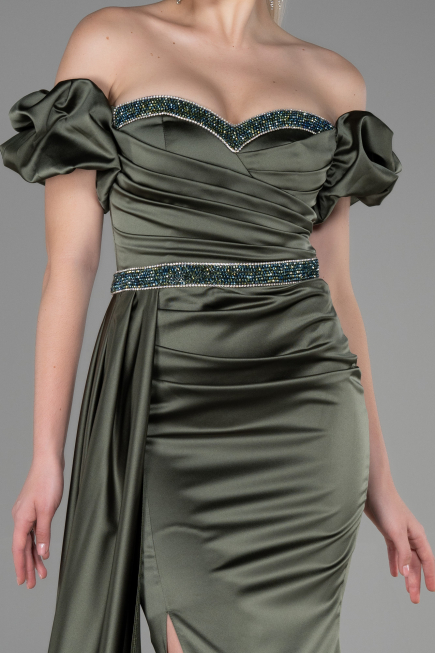 Long Olive Drab Satin Evening Dress ABU3331