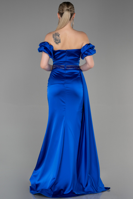 Long Sax Blue Satin Evening Dress ABU3331