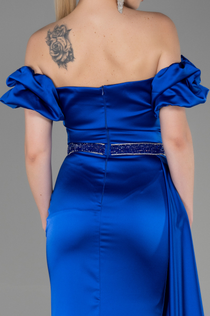 Long Sax Blue Satin Evening Dress ABU3331