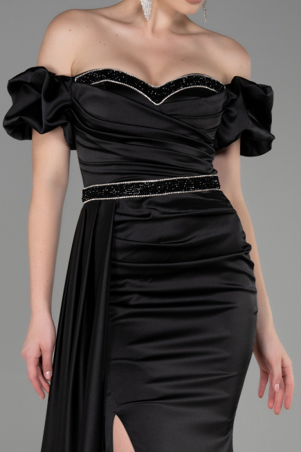 Long Black Satin Evening Dress ABU3331