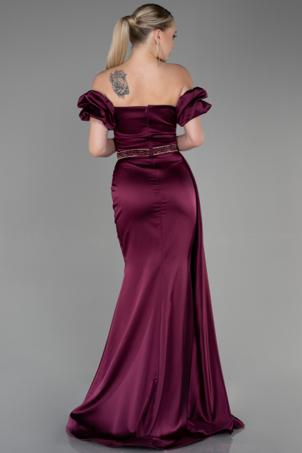 Long Cherry Colored Satin Evening Dress ABU3331