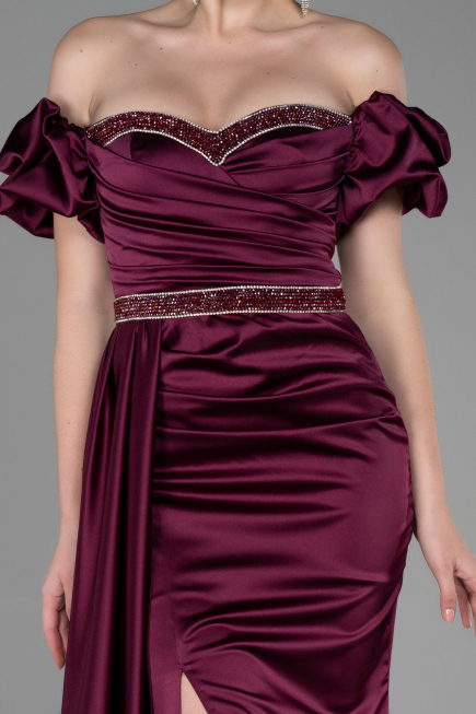 Long Cherry Colored Satin Evening Dress ABU3331