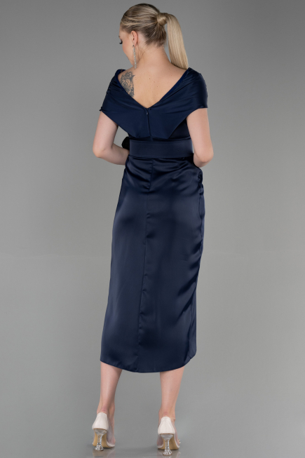 Navy Blue Short Satin Invitation Dress ABK1107