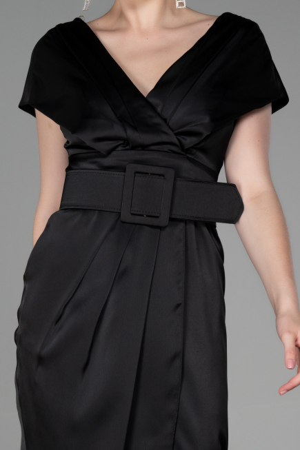 Short Black Satin Invitation Dress ABK1107