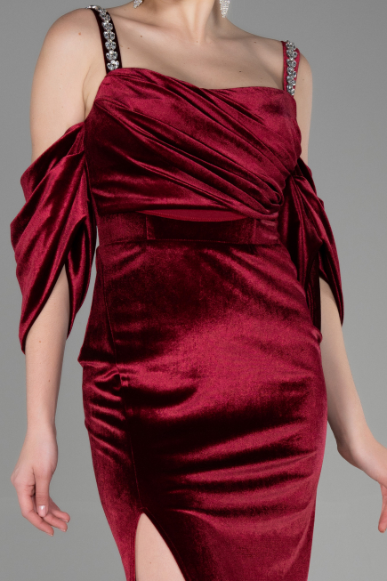 Long Burgundy Velvet Evening Dress ABU3335