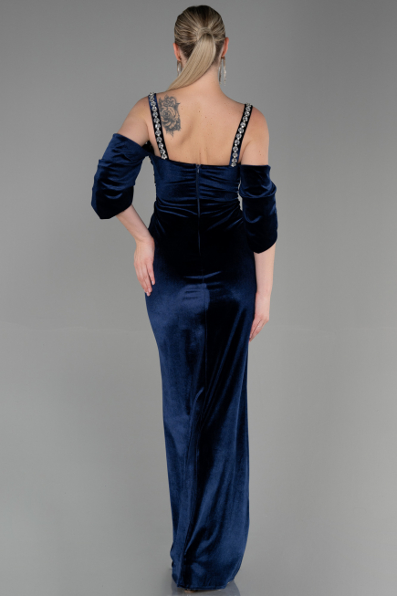Long Navy Blue Velvet Evening Dress ABU3335