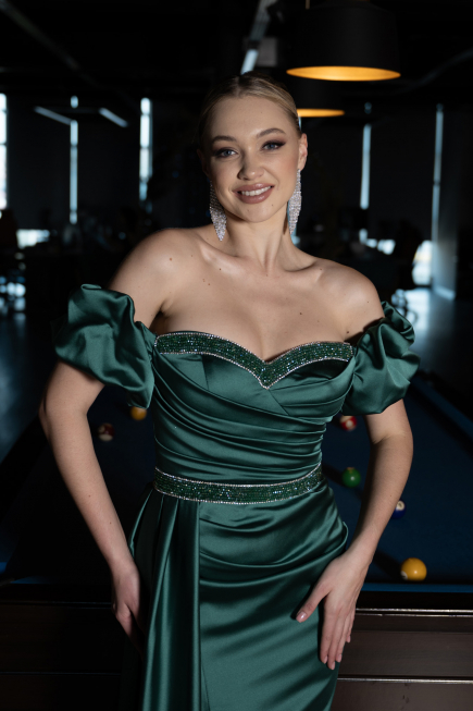 Long Emerald Green Satin Evening Dress ABU3331