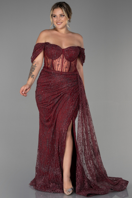 Long Burgundy Plus Size Evening Dress ABU3097