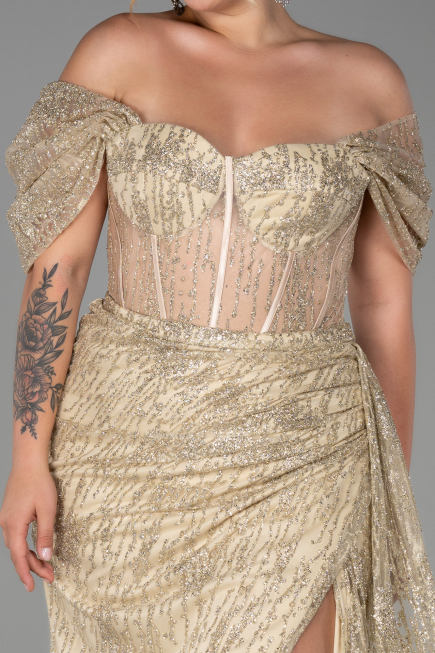 Gold Long Plus Size Evening Dress ABU3097