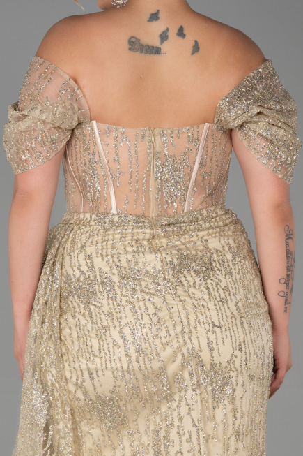 Gold Long Plus Size Evening Dress ABU3097