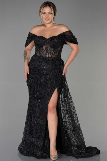 Long Black Plus Size Evening Dress ABU3097